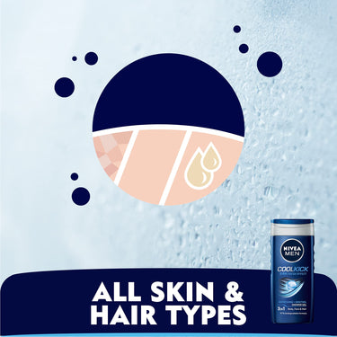 NIVEA Men Body Wash, Cool Kick with Refreshing Icy Menthol, Shower Gel for Body, Face & Hair, 250 ml